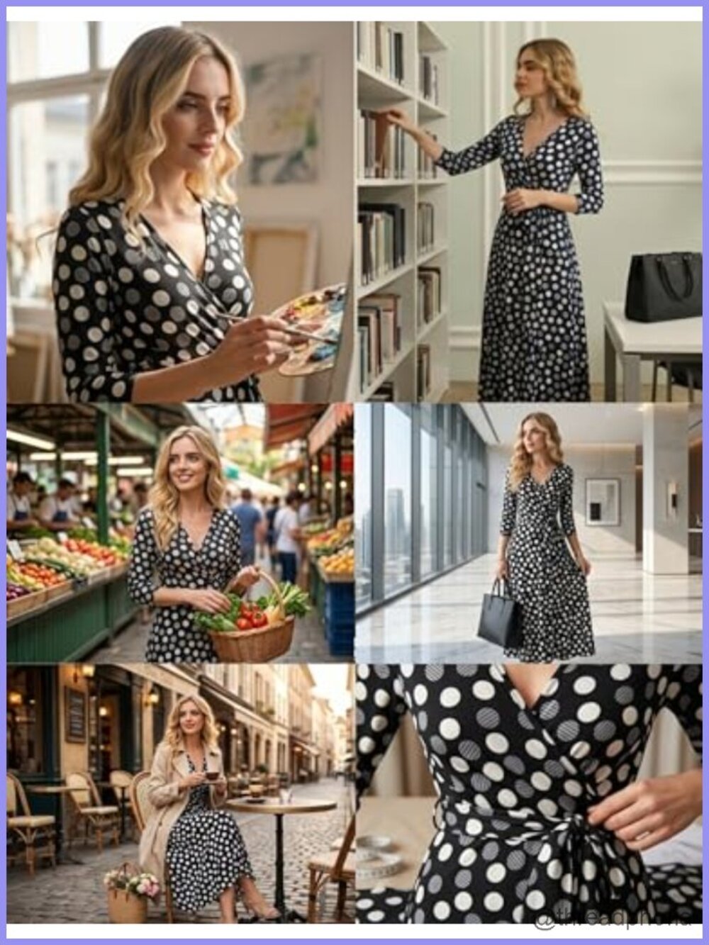 Women's 3/4 Sleeve V-Neck Faux Wrap Maxi Dress Summer Casual Flowy with Belt - Picture 4 of 6